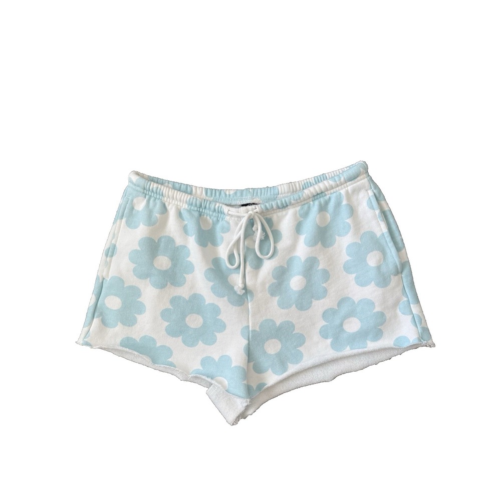 Pacsun Daisy Fleece Shorts Womens Small Comfy Beachy Surfer Girl Retro Blue